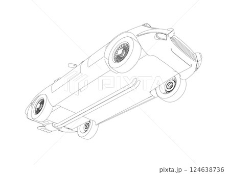 Luxury convertible car. Coloring pages for adults drawing. Line art picture. Car cabriolet with outlines. Vector illustration vehicle. Black contour sketch illustrate Isolated on white background. 124638736