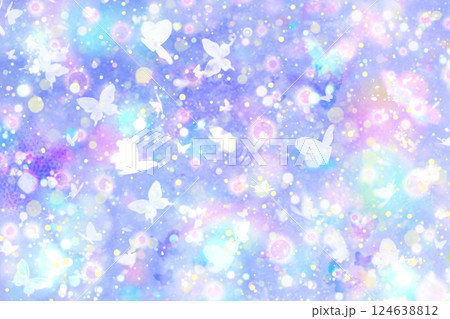 蝶の神秘的、メルヘン、幻想的なきらきら光るグラデーション背景壁紙イラストテクスチャ【青、紫、水色】 124638812