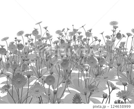 Set of differents flower on white background. Grass with herbs and wild flowers. Vector isolated polygonal of floral meadow. Gray polygonal of grass, flowers and herbs isolated on white background. 3D 124638999