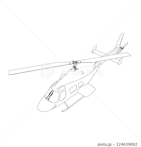 Helicopter detailed outline. Vector isolated on a white background. Adult military helicopter coloring page for book. Copter and Aircraft. Vector illustration. Black contour sketch illustrate Helicopter detailed outline. Vector isolated on a white background. Adult military helicopter coloring page for book. Copter and Aircraft. Vector illustration. Black contour sketch illustrate 124639002