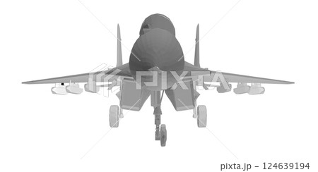 Military fighter jet polygonal. Vector art illustration of polygonal airplane. Modern war aircraft. Supersonic speed. 3D. 124639194
