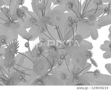 Set of differents flower on white background. Grass with herbs and wild flowers. Vector isolated polygonal of floral meadow. Gray polygonal of grass, flowers and herbs isolated on white background. 3D 124639214