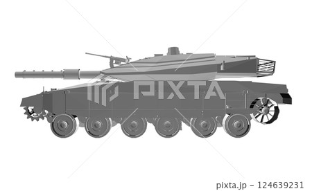 Isolated vector image for military concepts. Military tank. Military equipment. Blueprint of realistic tank. Industrial drawing. War vehicle in polygonal style. Vector illustration. 3D. Isolated vector image for military concepts. Military tank. Military equipment. Blueprint of realistic tank. Industrial drawing. War vehicle in polygonal style. Vector illustration. 3D. 124639231