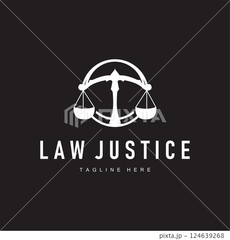 Simple black silhouette design of the scales of justice logo with a minimalist concept suitable for company or brand identity with a legal concept Simple black silhouette design of the scales of justice logo with a minimalist concept suitable for company or brand identity with a legal concept 124639268