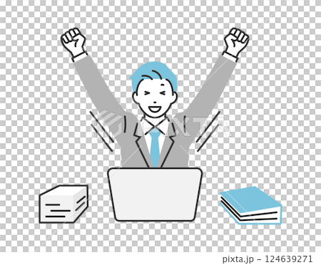 A businessman who is raising his arms after work A businessman who is raising his arms after work 124639271