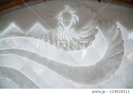 Ice cube texture background macro water pattern frost. Crystal winter design. Patterns in ice cubes. 124639311