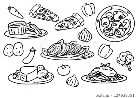 おしゃれな料理 セット ピザ パスタ カプレーゼ 野菜 124639351