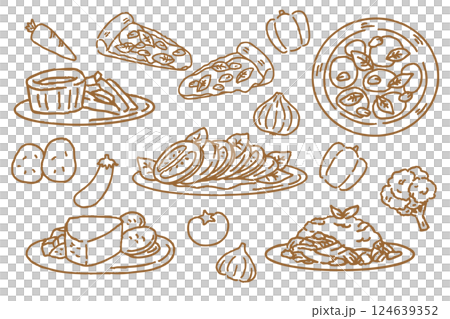 おしゃれな料理 セット ピザ パスタ カプレーゼ 野菜 124639352