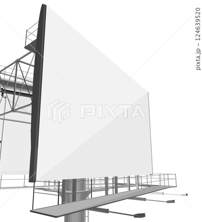Polygonal big billboard. Mockup for your advertisement and design. Mockup for your advertisement and design. Outdoor advertising billboard polygonal. Empty billboard for displaying advertisements. 3D. 124639520