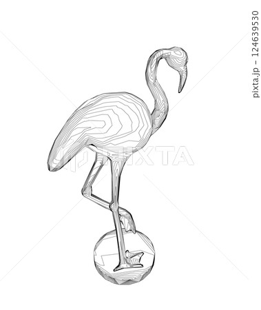 Outline flamingo vector illustration isolated on white background. Exotic tropical bird. Zoo animal collection. Cute cartoon character. Decoration element. Flat design. White background. Isolated. 124639530