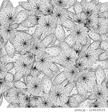 Wireframe Grass with herbs and wild flowers. Vector isolated wireframe of floral meadow. Horizontal border Outline Flowers and herbs isolated on white background. Hand drawn sketch flowers and insects 124639535