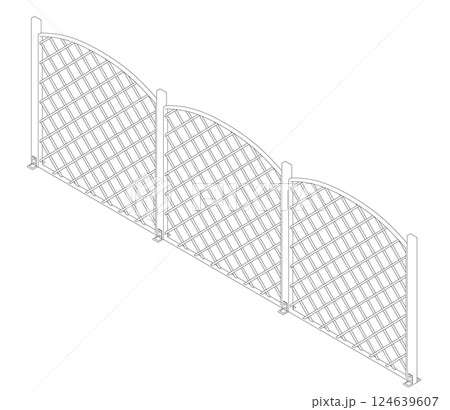 Contour Chain link fence. Metal Wire Fence. Outline Wire grid construction. Creative vector illustration of chain link fence wire mesh steel metal. 124639607
