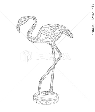 Wireframe flamingo vector illustration isolated on white background. Exotic tropical bird. Zoo animal collection. Cute cartoon character. Decoration element. 3D design. White background. Isolated. 124639615