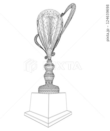Wireframe Trophy cup. Winner's trophy icon vector is a symbol of victory in a sports event, award wireframe. Champions award, sport victory, winner prize concept. 3D. 124639698