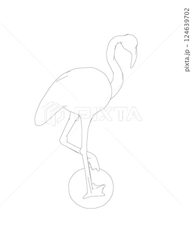 Outline flamingo vector illustration isolated on white background. Exotic tropical bird. Zoo animal collection. Cute cartoon character. Decoration element. Flat design. White background. Isolated. 124639702