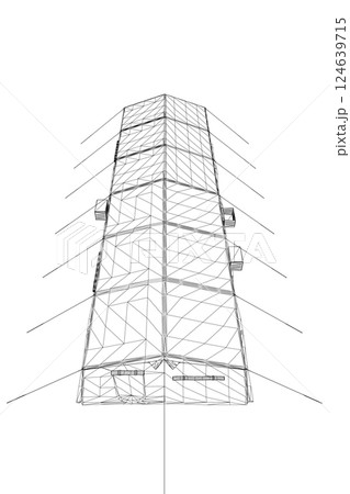 Wireframe black white tent. Vector illustration isolated on white background. Tent for hiking and traveling, military. Wireframe tent for wild life in nature, military. 124639715