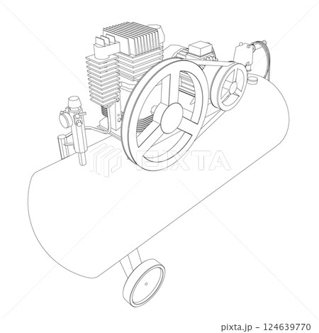 Air Compressor Isolated on White. Air compressor pneumatic icon. Outline air compressor pneumatic vector icon for web design isolated on white background. Outline flat vector design 124639770