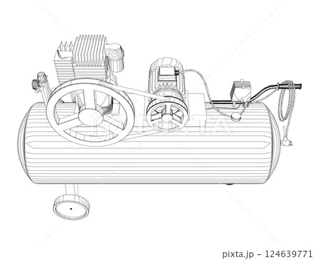 Air Compressor Isolated on White. Air compressor pneumatic icon. Outline air compressor pneumatic vector icon for web design isolated on white background. Outline flat vector design 124639771