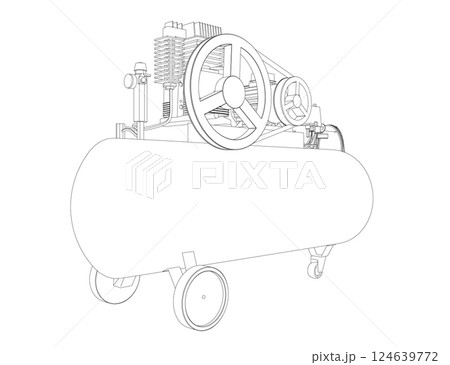 Air Compressor Isolated on White. Air compressor pneumatic icon. Outline air compressor pneumatic vector icon for web design isolated on white background. Outline flat vector design 124639772