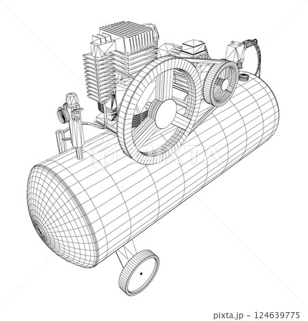 Air Compressor Isolated on White. Air compressor pneumatic icon. Wireframe air compressor pneumatic vector icon for web design isolated on white background. Wireframe flat vector design. 3D. Air Compressor Isolated on White. Air compressor pneumatic icon. Wireframe air compressor pneumatic vector icon for web design isolated on white background. Wireframe flat vector design. 3D. 124639775