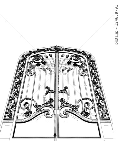 Outline Fence gate isolated cartoon icon. Vector metal entrance. Vector illustration fence gate on white background. Vector illustration fence gate white background. Decorative architectural element Outline Fence gate isolated cartoon icon. Vector metal entrance. Vector illustration fence gate on white background. Vector illustration fence gate white background. Decorative architectural element 124639791