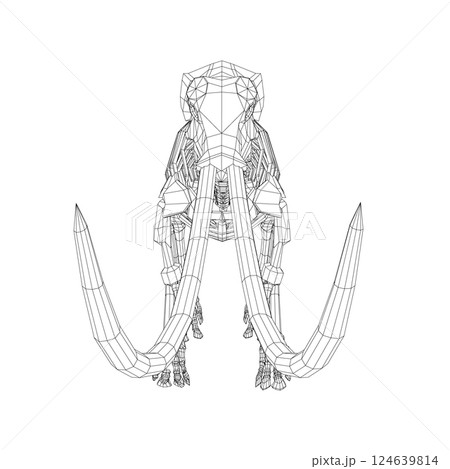 Vector Illustration of wireframe Mammoth Skeleton on Isolated White Background. Vector prehistoric wireframe skeleton of mammoth on white background isolated illustration 124639814