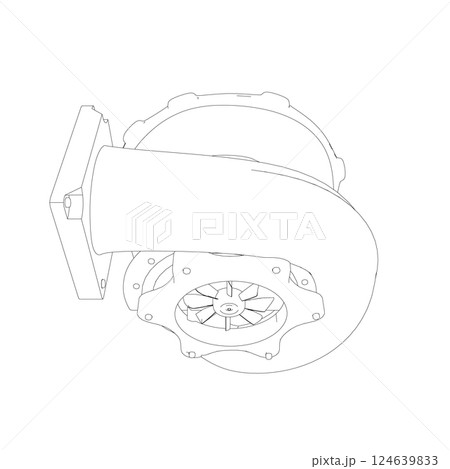 Steam turbine rotor operation. Vector illustration. Automotive turbine outline Steam turbine rotor operation. Vector illustration. Automotive turbine outline 124639833