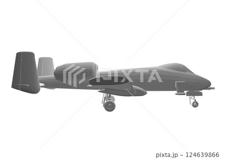Polygonal Combat aircraft in isolate on a white background. Modern combat aircraft. Stylized image of a fighter jet on a white background. Vector image for prints, poster and illustrations. 3D. 124639866