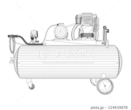 Air Compressor Isolated on White. Air compressor pneumatic icon. Outline air compressor pneumatic vector icon for web design isolated on white background. Outline flat vector design Air Compressor Isolated on White. Air compressor pneumatic icon. Outline air compressor pneumatic vector icon for web design isolated on white background. Outline flat vector design 124639876