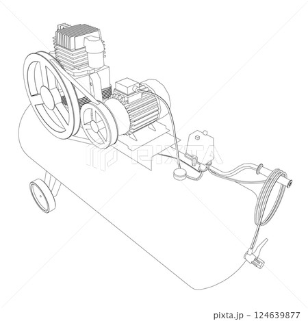 Air Compressor Isolated on White. Air compressor pneumatic icon. Outline air compressor pneumatic vector icon for web design isolated on white background. Outline flat vector design 124639877