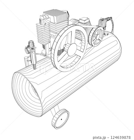 Air Compressor Isolated on White. Air compressor pneumatic icon. Outline air compressor pneumatic vector icon for web design isolated on white background. Outline flat vector design 124639878