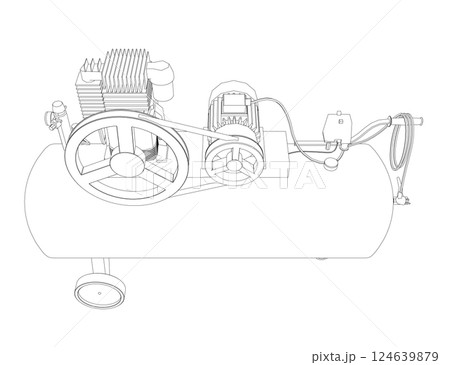 Air Compressor Isolated on White. Air compressor pneumatic icon. Outline air compressor pneumatic vector icon for web design isolated on white background. Outline flat vector design 124639879