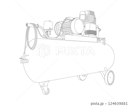Air Compressor Isolated on White. Air compressor pneumatic icon. Outline air compressor pneumatic vector icon for web design isolated on white background. Outline flat vector design 124639881