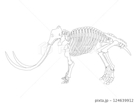 Vector Illustration of outline Mammoth Skeleton on Isolated White Background. Vector prehistoric contour skeleton of mammoth on white background isolated illustration 124639912