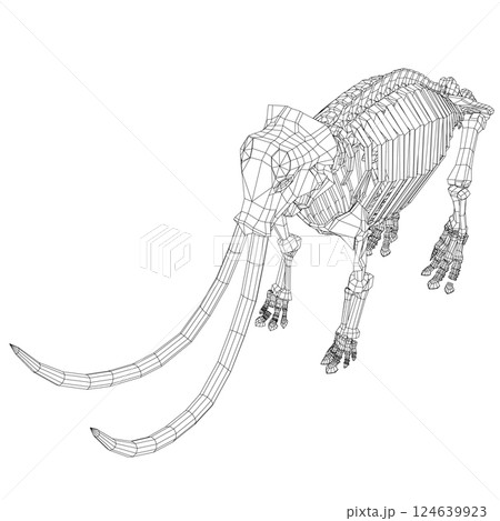 Vector Illustration of wireframe Mammoth Skeleton on Isolated White Background. Vector prehistoric wireframe skeleton of mammoth on white background isolated illustration 124639923