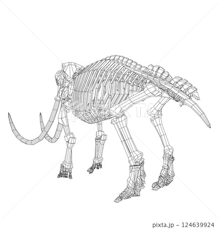 Vector Illustration of wireframe Mammoth Skeleton on Isolated White Background. Vector prehistoric wireframe skeleton of mammoth on white background isolated illustration 124639924