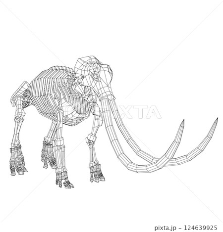 Vector Illustration of wireframe Mammoth Skeleton on Isolated White Background. Vector prehistoric wireframe skeleton of mammoth on white background isolated illustration 124639925