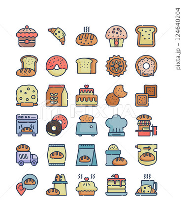 bakery, baked, cook icon set filled outline 124640204