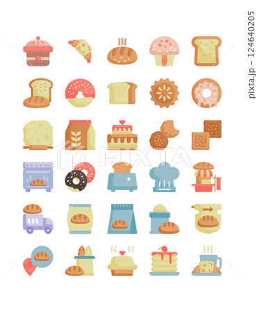 bakery, baked, cook flat icon set 124640205