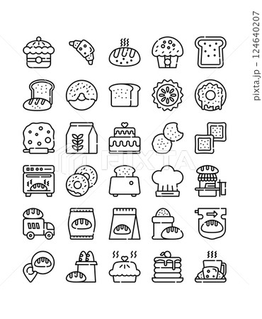 bakery, baked, cook line icon set 124640207