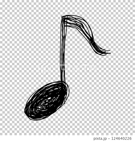 Eighth note hand drawn line icon Monochrome vector illustration with multiple overlapping lines 124640226