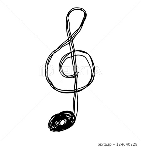 ト音記号の手描き線画アイコン 複数の線が重なったモノクロのベクターイラスト 124640229
