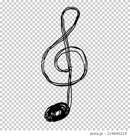 ト音記号の手描き線画アイコン 複数の線が重なったモノクロのベクターイラスト 124640229
