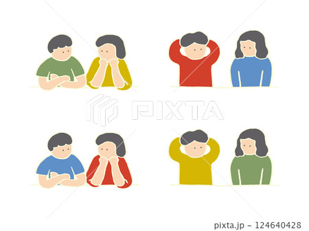 隣同士で会話する人物の手描きイラストセット 隣同士で会話する人物の手描きイラストセット 124640428