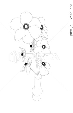 Outline of Flowers line drawing vector art in a vase for decoration. Line flower bouquets in vases, vector illustration 124640628