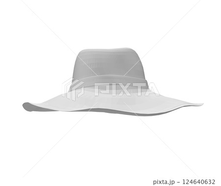 Polygonal summer hat. Vector illustration. Beach sun protection hat. Female beach hat, isolated vector illustration. 3D 124640632