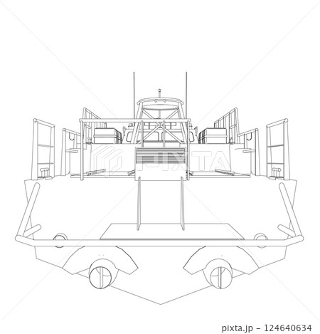 Warship icon outline. Military ships and naval vessels. isolated vector images. Military ship outline vector. Military vehicle template vector isolated on white. 124640634