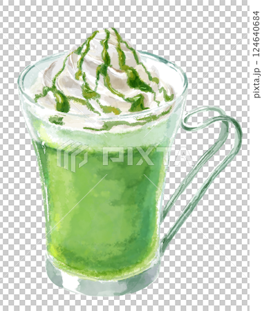 抹茶飲料（奶油和抹茶醬）的水彩插圖 124640684