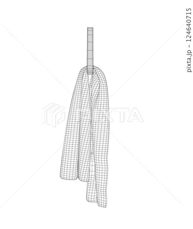 Hanger Elements of Bathroom. Vector illustration of Hanging Towel. Hotel towel wireframe. Cartoon clean items for bathroom, hanging cotton textile goods for drying, towel isolated on white background 124640715