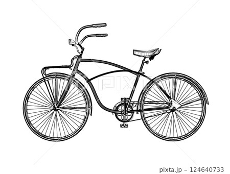 Outline vintage bicycle, vector. Black and white retro bicycle. 3D Outline vintage bicycle, vector. Black and white retro bicycle. 3D 124640733